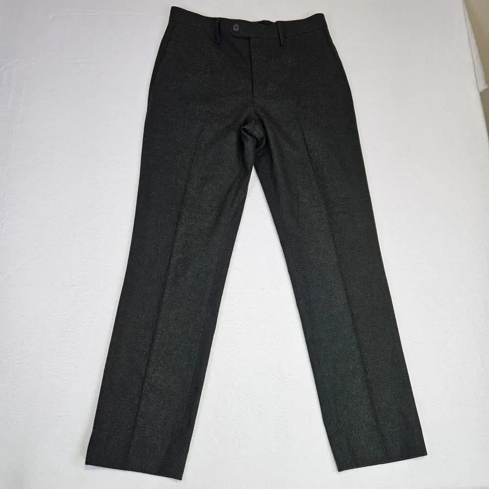 Banana Republic Mens 32x30 Flannel Herringbone Trouser Tailored Dress Pant Gray